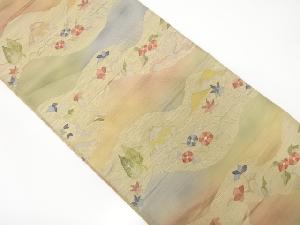 道長取りに田舎風景模様織り出し　袋帯